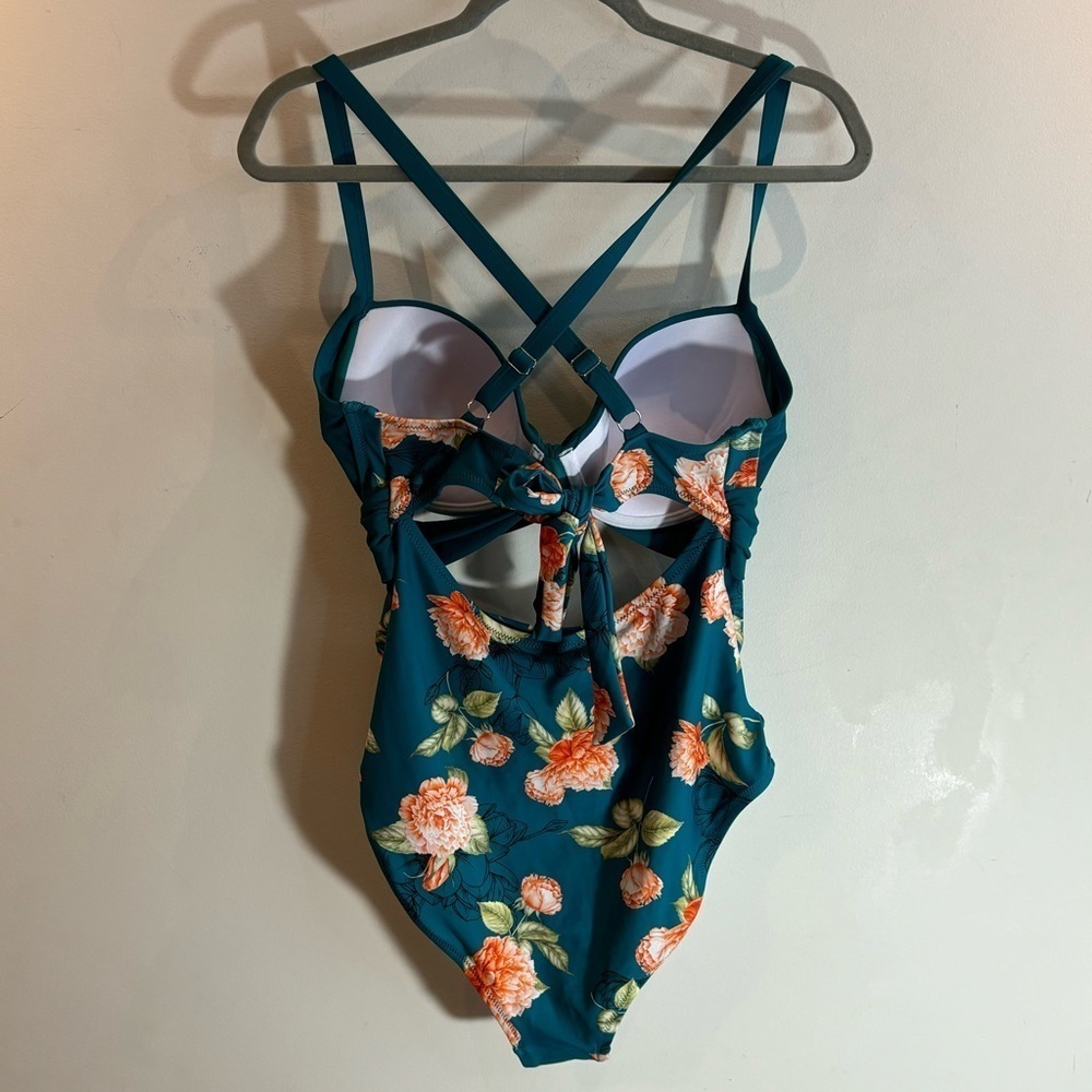 CUPSHE Sz 0X One Piece Bathing Suit Padded Cups Solid Floral Combination NEW - Picture 8 of 10